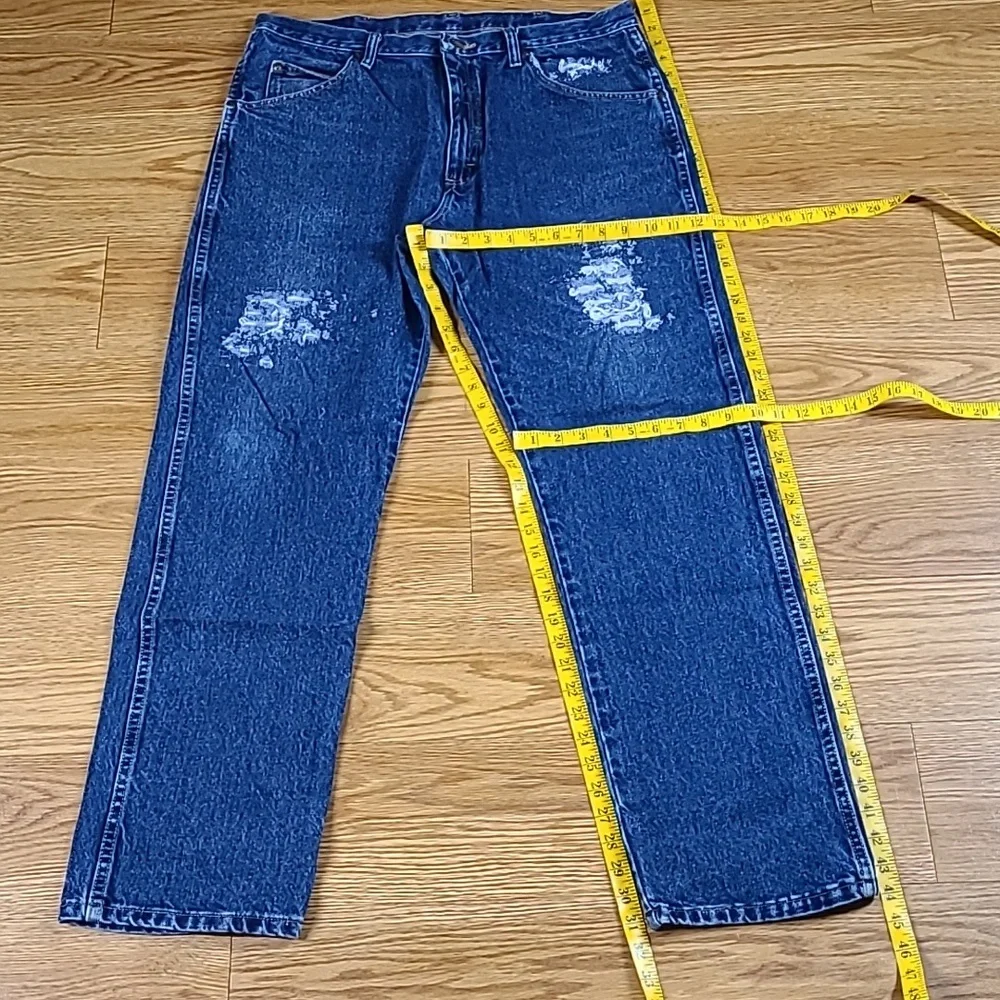 WRANGLER VINTAGE PREMIUM MENS STRAIGHT DISTRESSED LIKE NEWDENIM BLUE JEANS 36x31